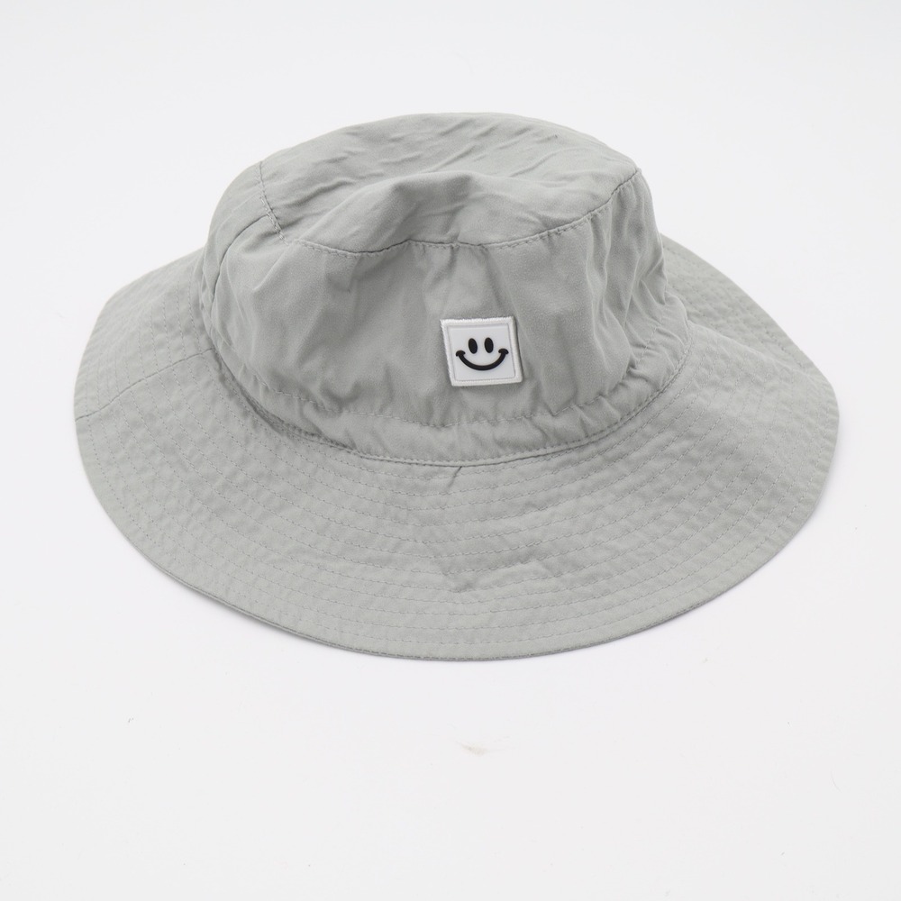 Unbranded Bucket Hat Kids 54cm Smiley Face Patch Grey Adjustable Strap Excellent